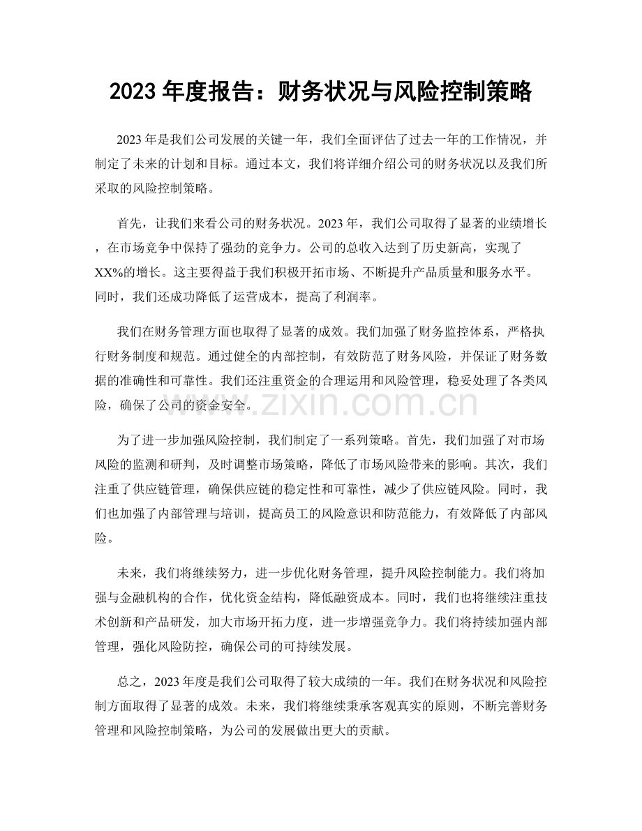 2023年度报告：财务状况与风险控制策略.docx_第1页