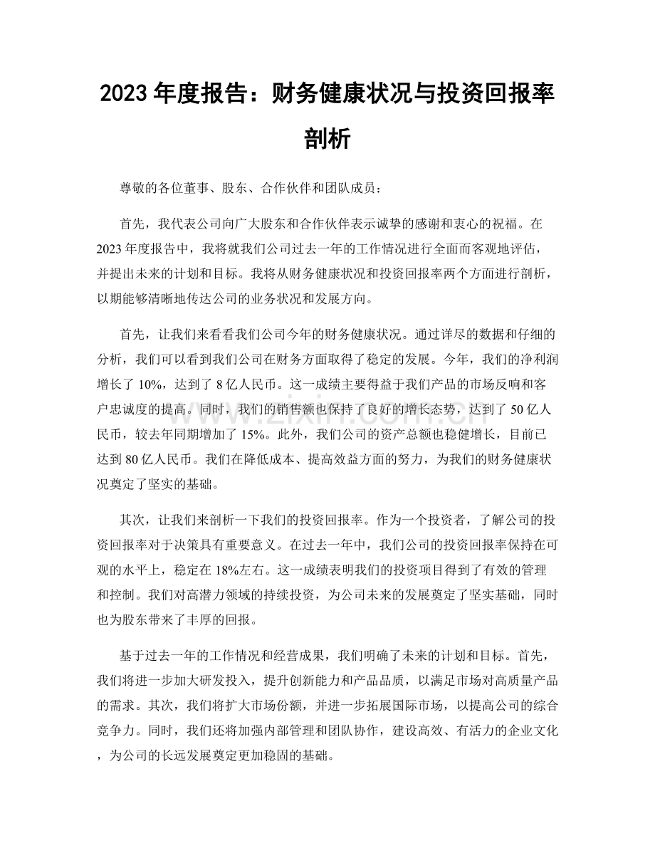 2023年度报告：财务健康状况与投资回报率剖析.docx_第1页