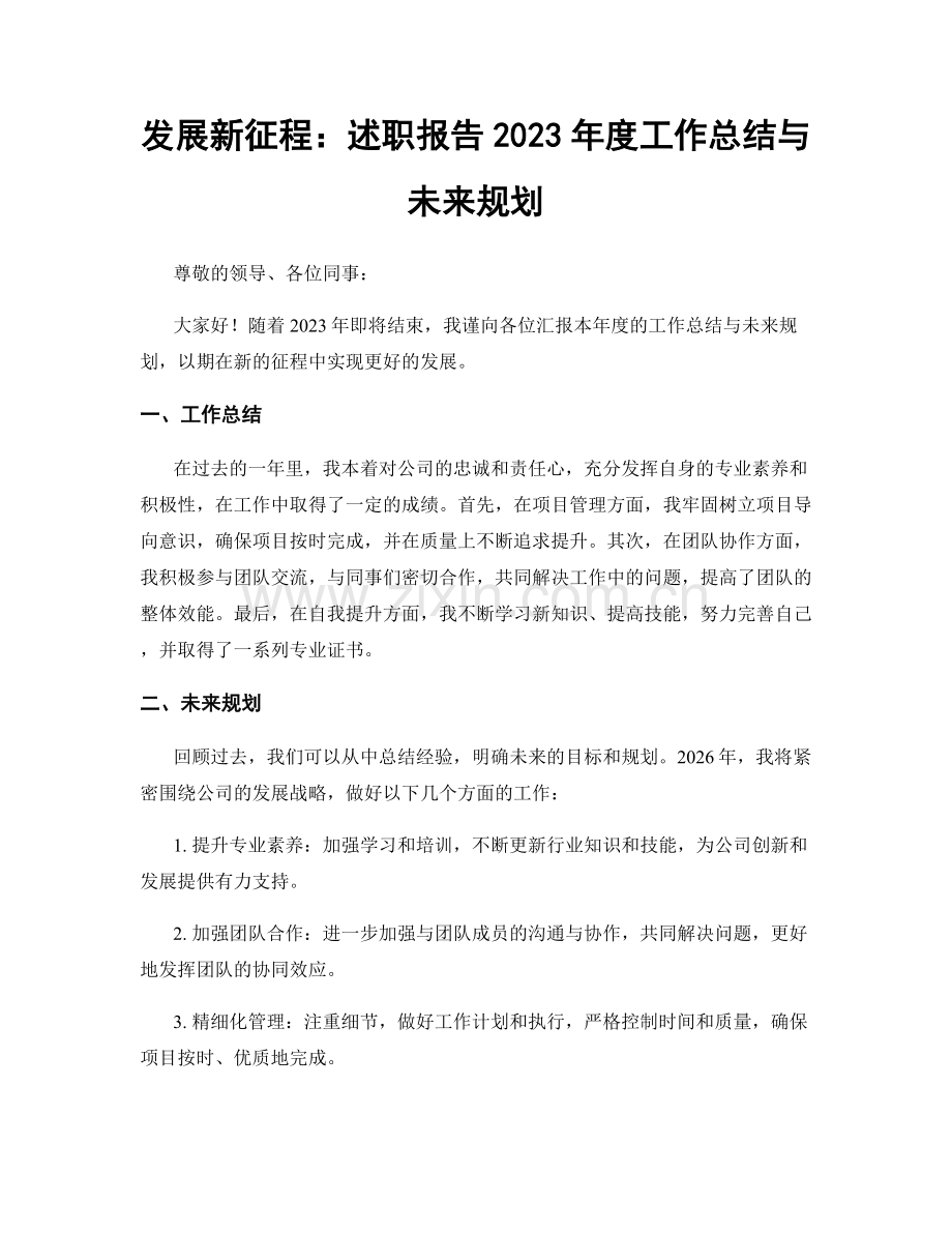 发展新征程：述职报告2023年度工作总结与未来规划.docx_第1页