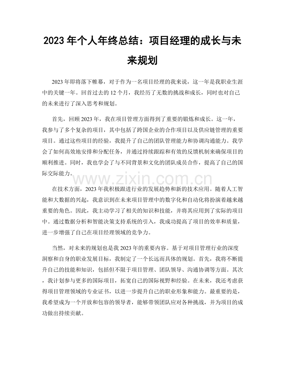 2023年个人年终总结：项目经理的成长与未来规划.docx_第1页