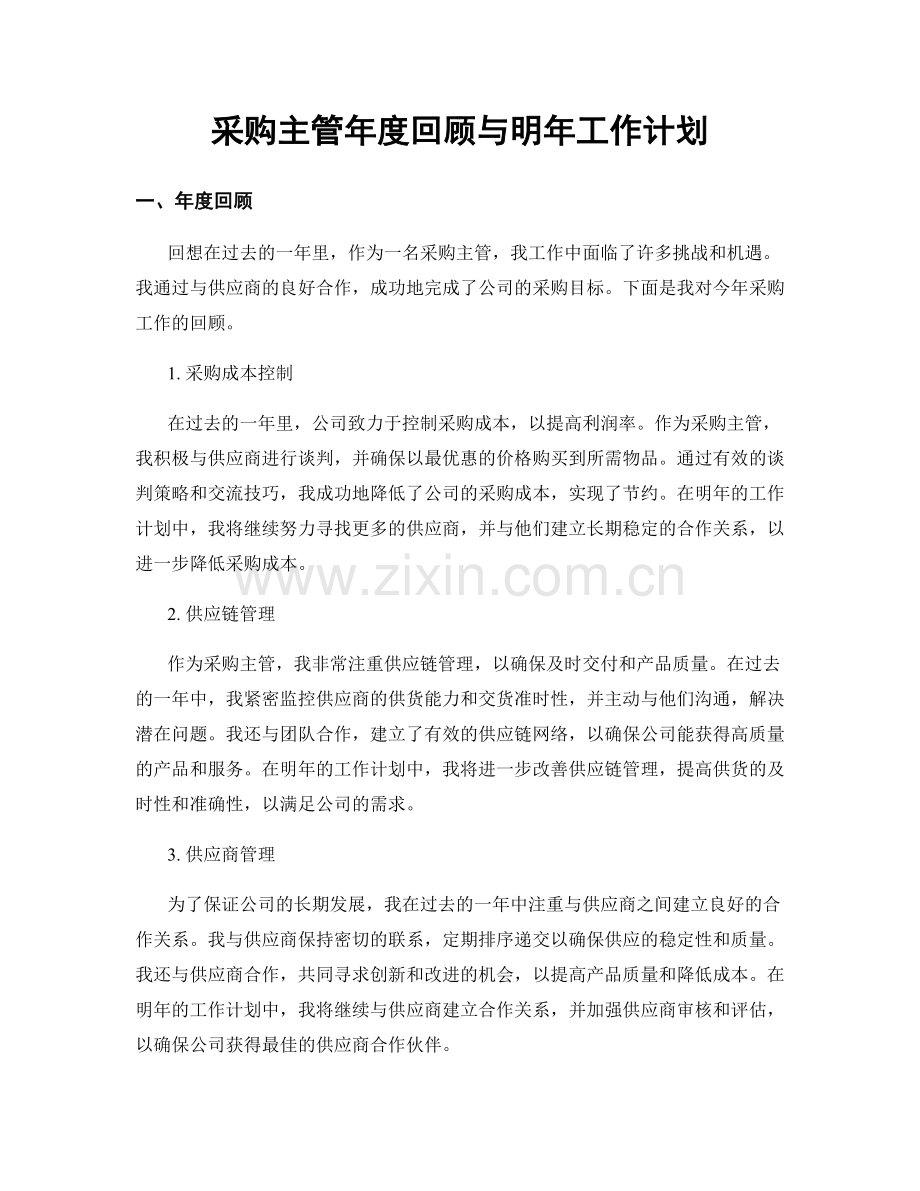 采购主管年度回顾与明年工作计划.docx_第1页