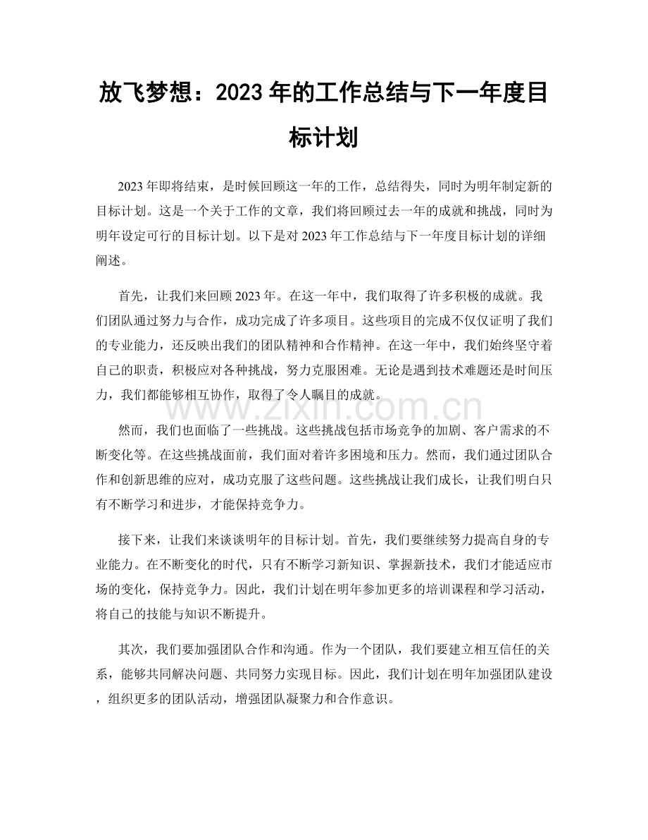 放飞梦想：2023年的工作总结与下一年度目标计划.docx_第1页