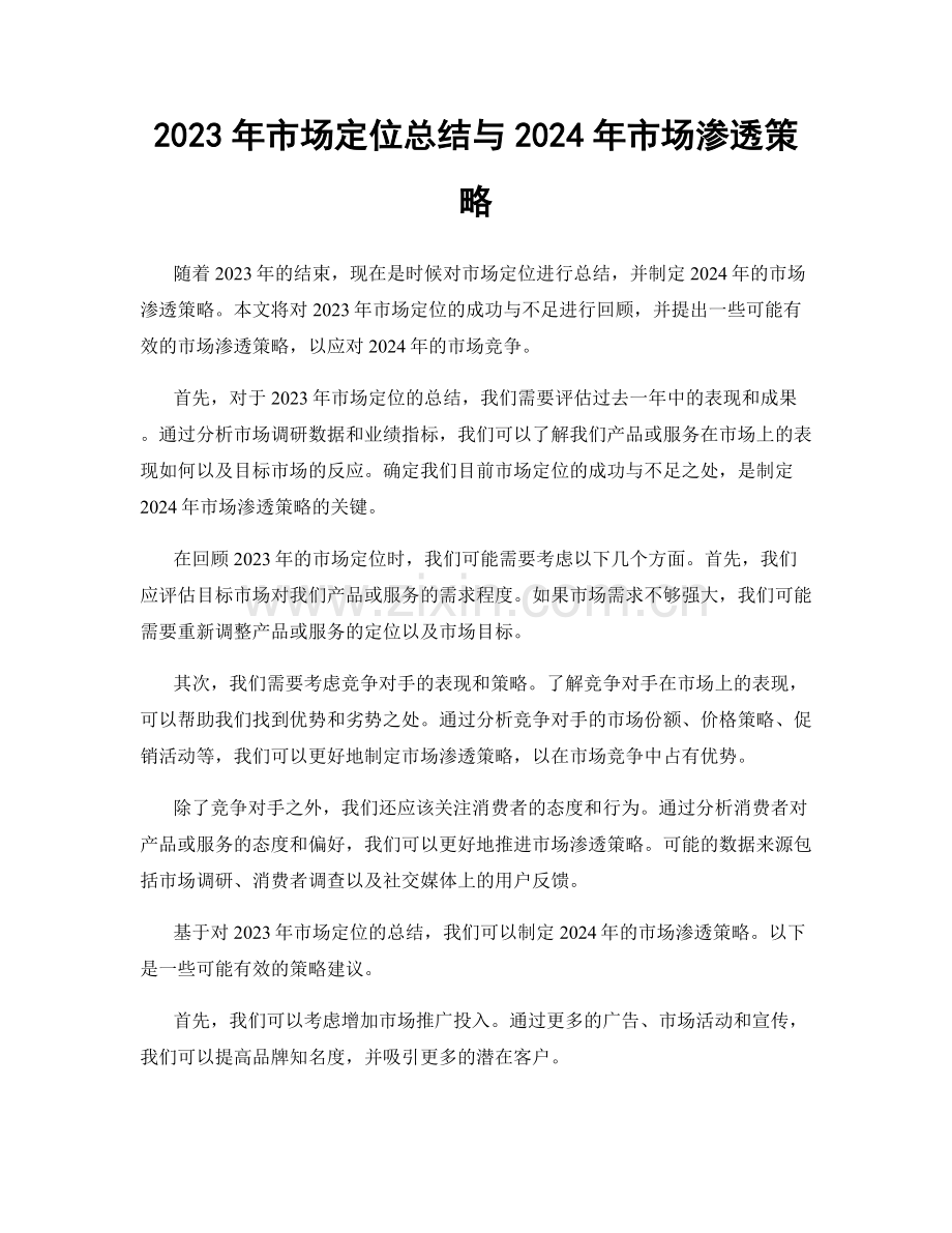 2023年市场定位总结与2024年市场渗透策略.docx_第1页