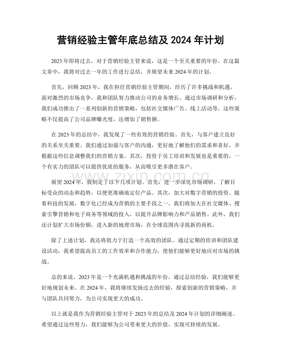 营销经验主管年底总结及2024年计划.docx_第1页