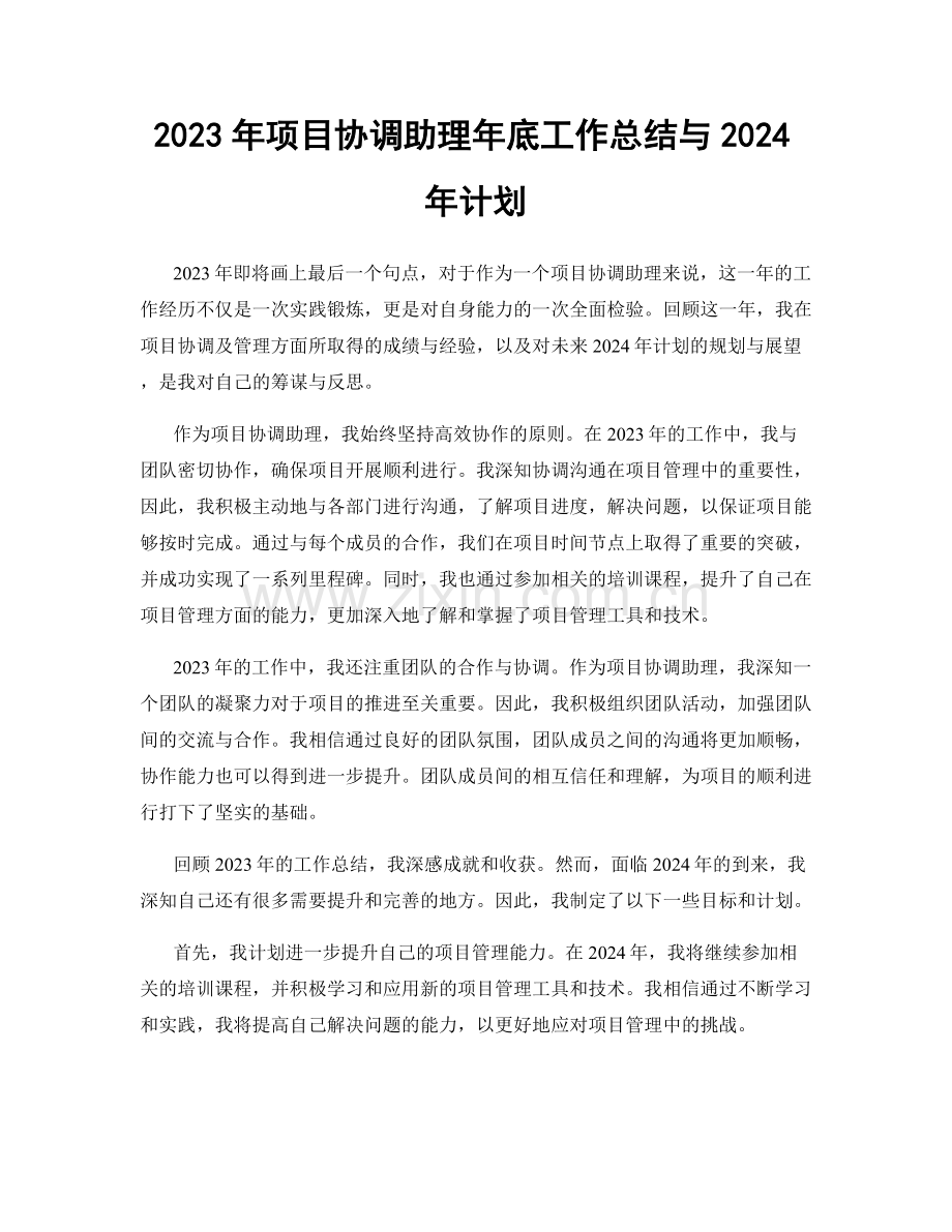 2023年项目协调助理年底工作总结与2024年计划.docx_第1页