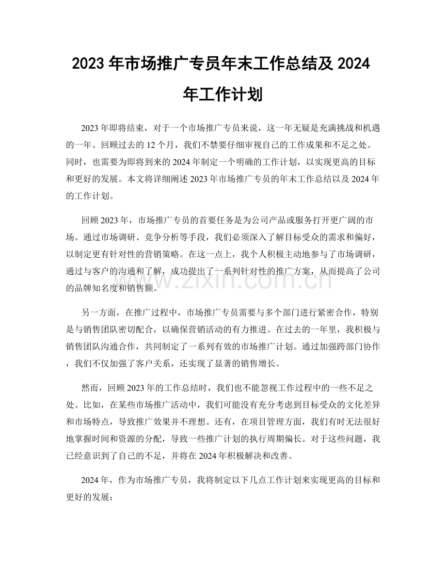 2023年市场推广专员年末工作总结及2024年工作计划.docx_第1页