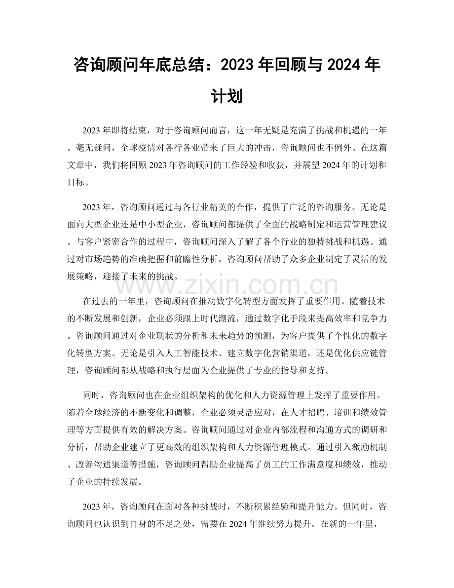 咨询顾问年底总结：2023年回顾与2024年计划.docx_第1页