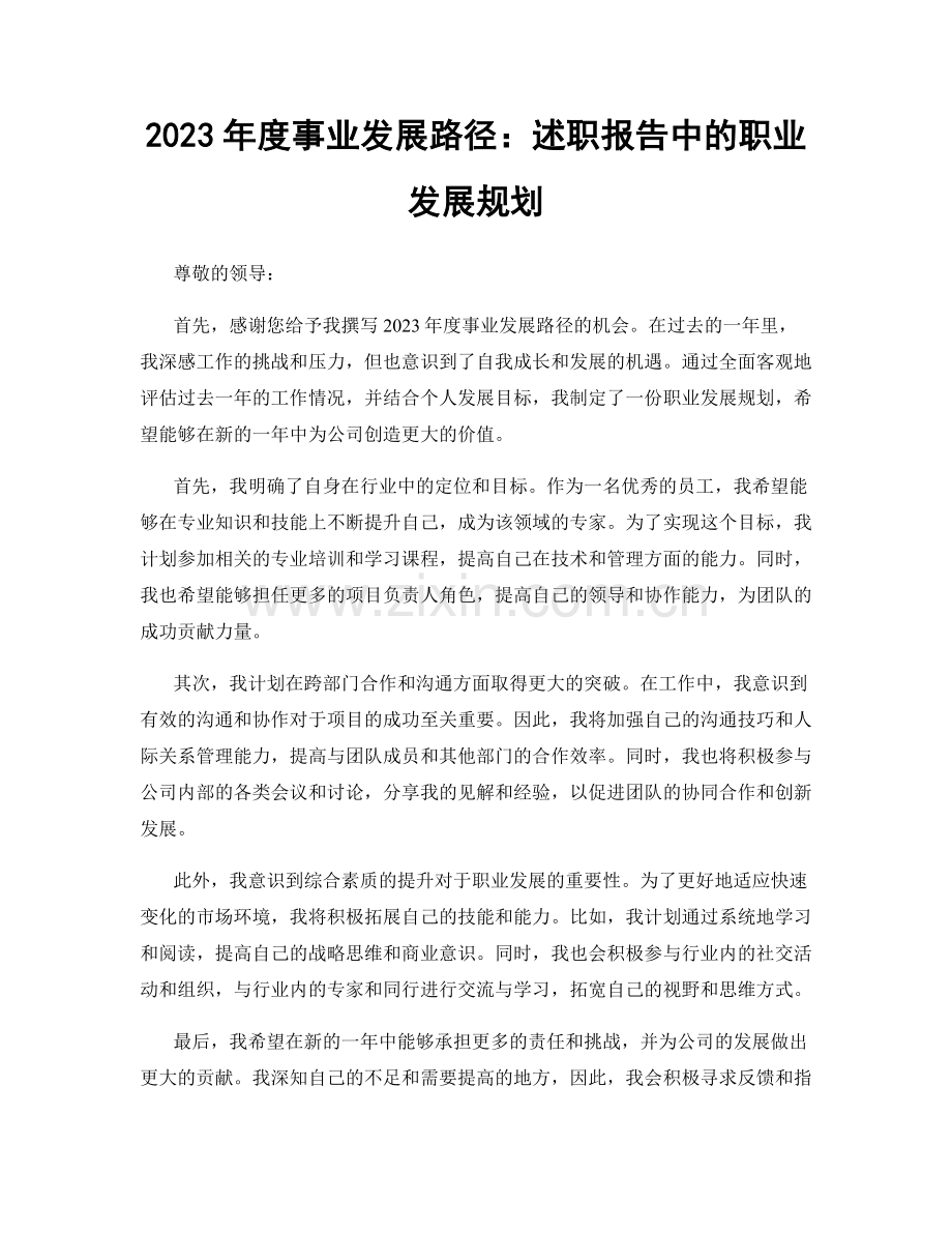 2023年度事业发展路径：述职报告中的职业发展规划.docx_第1页