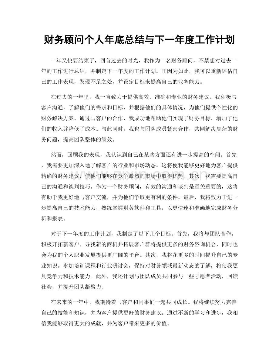 财务顾问个人年底总结与下一年度工作计划.docx_第1页