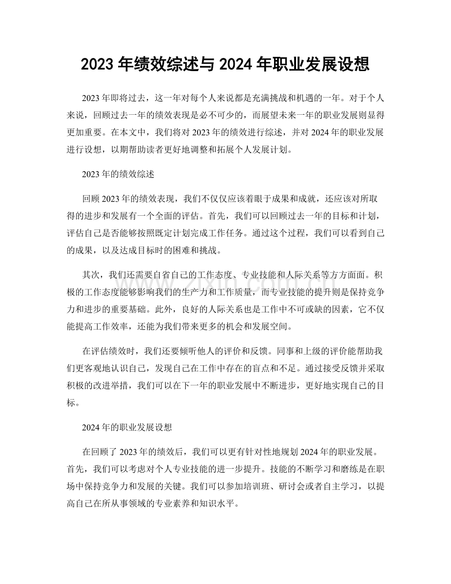 2023年绩效综述与2024年职业发展设想.docx_第1页