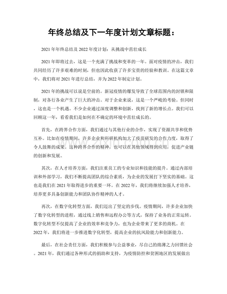 年终总结及下一年度计划文章标题：.docx_第1页