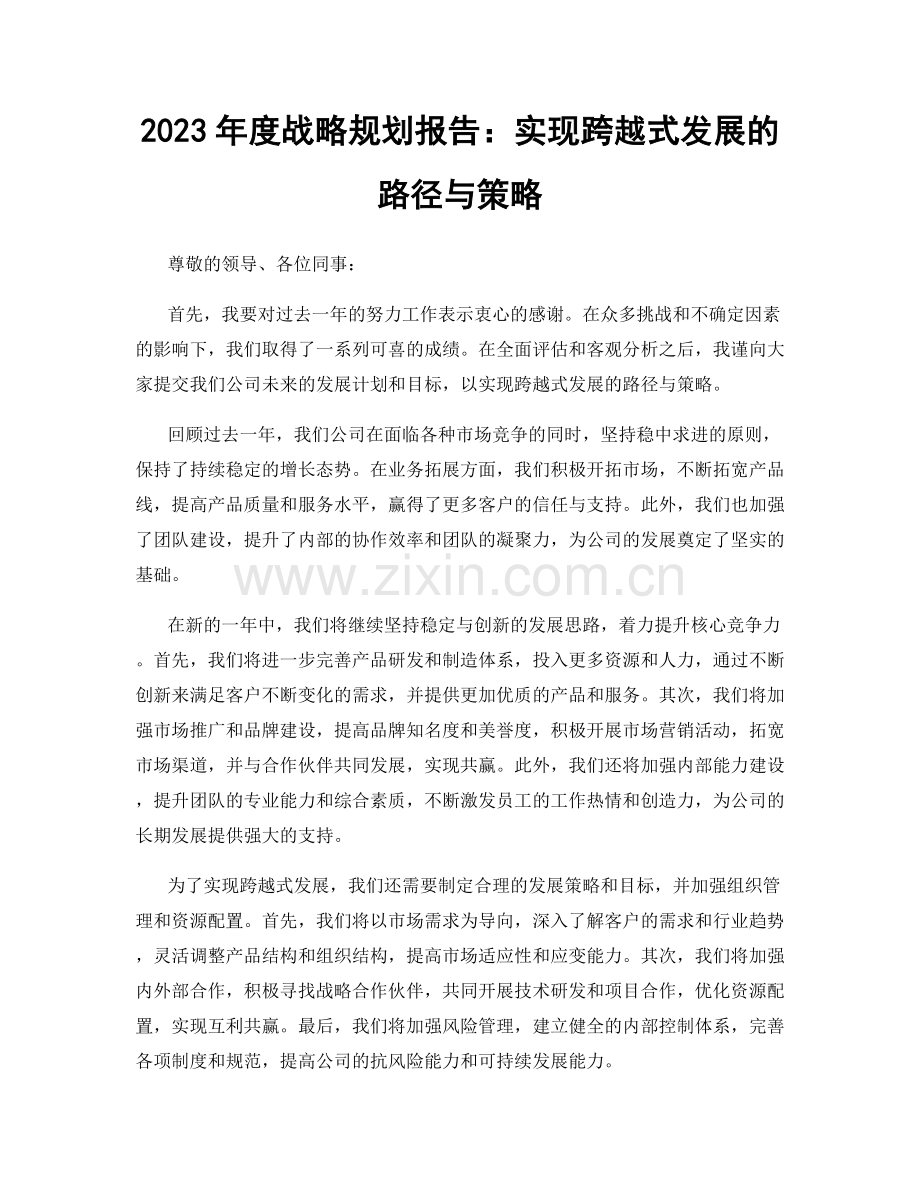 2023年度战略规划报告：实现跨越式发展的路径与策略.docx_第1页