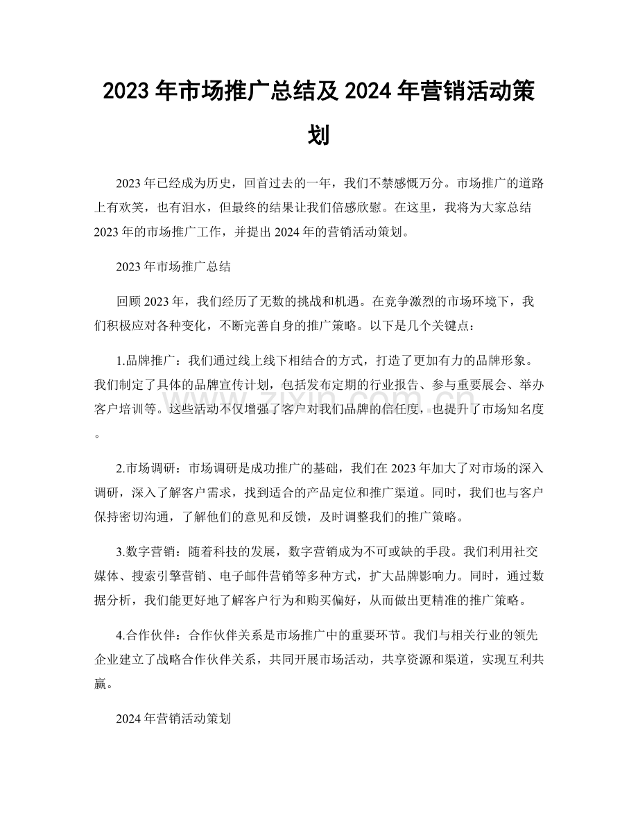 2023年市场推广总结及2024年营销活动策划.docx_第1页
