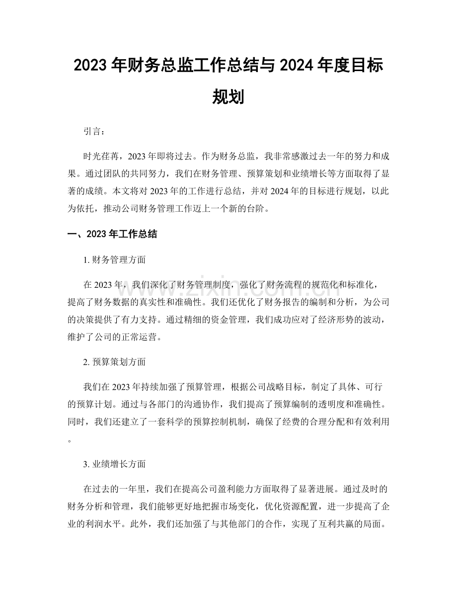 2023年财务总监工作总结与2024年度目标规划.docx_第1页