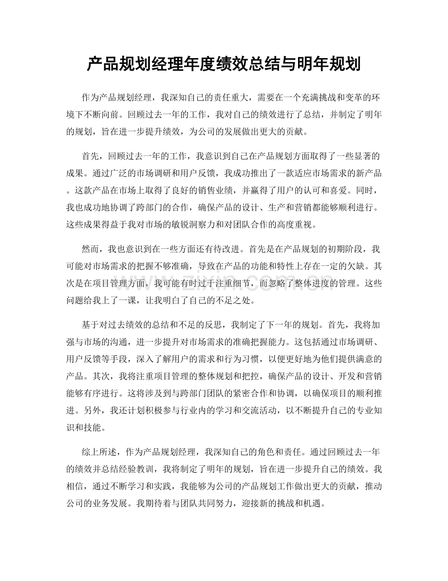 产品规划经理年度绩效总结与明年规划.docx_第1页