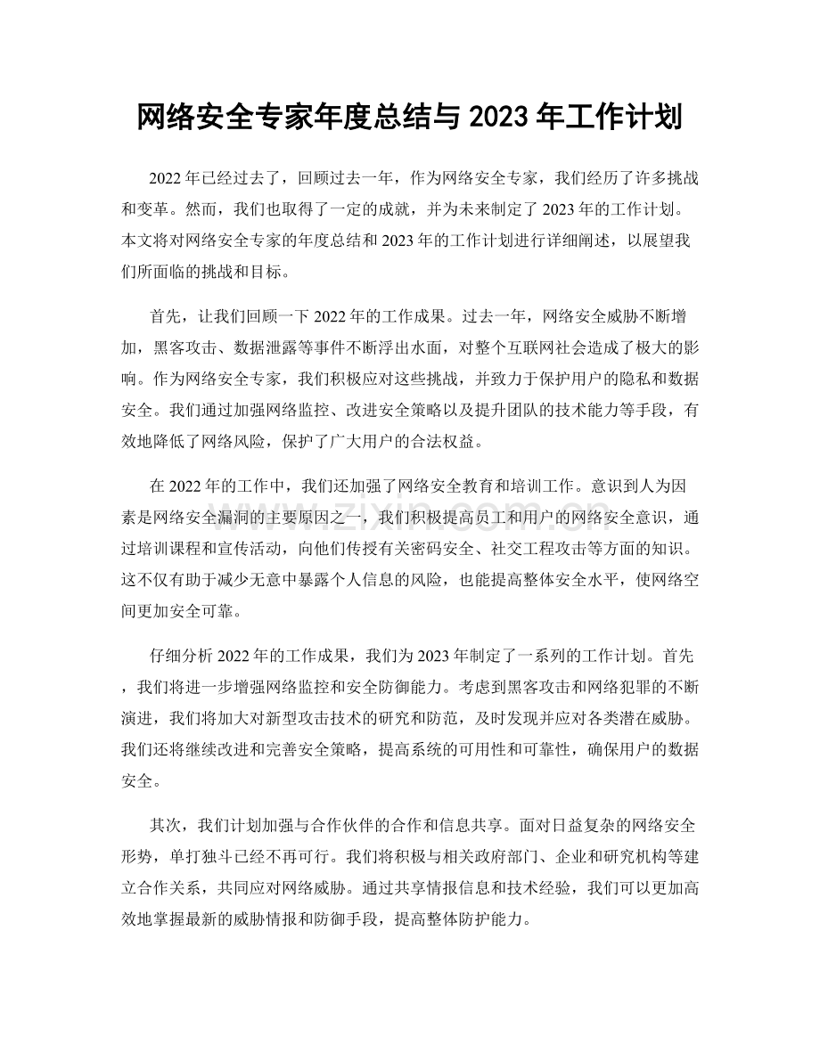 网络安全专家年度总结与2023年工作计划.docx_第1页