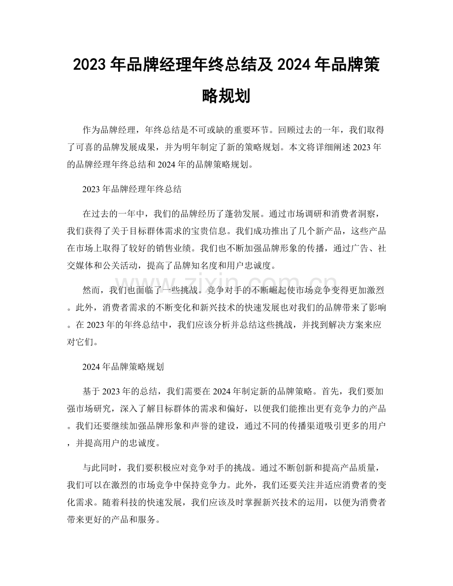 2023年品牌经理年终总结及2024年品牌策略规划.docx_第1页