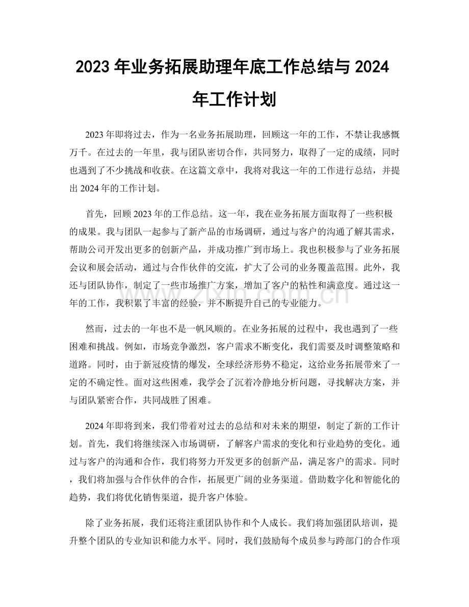2023年业务拓展助理年底工作总结与2024年工作计划.docx_第1页