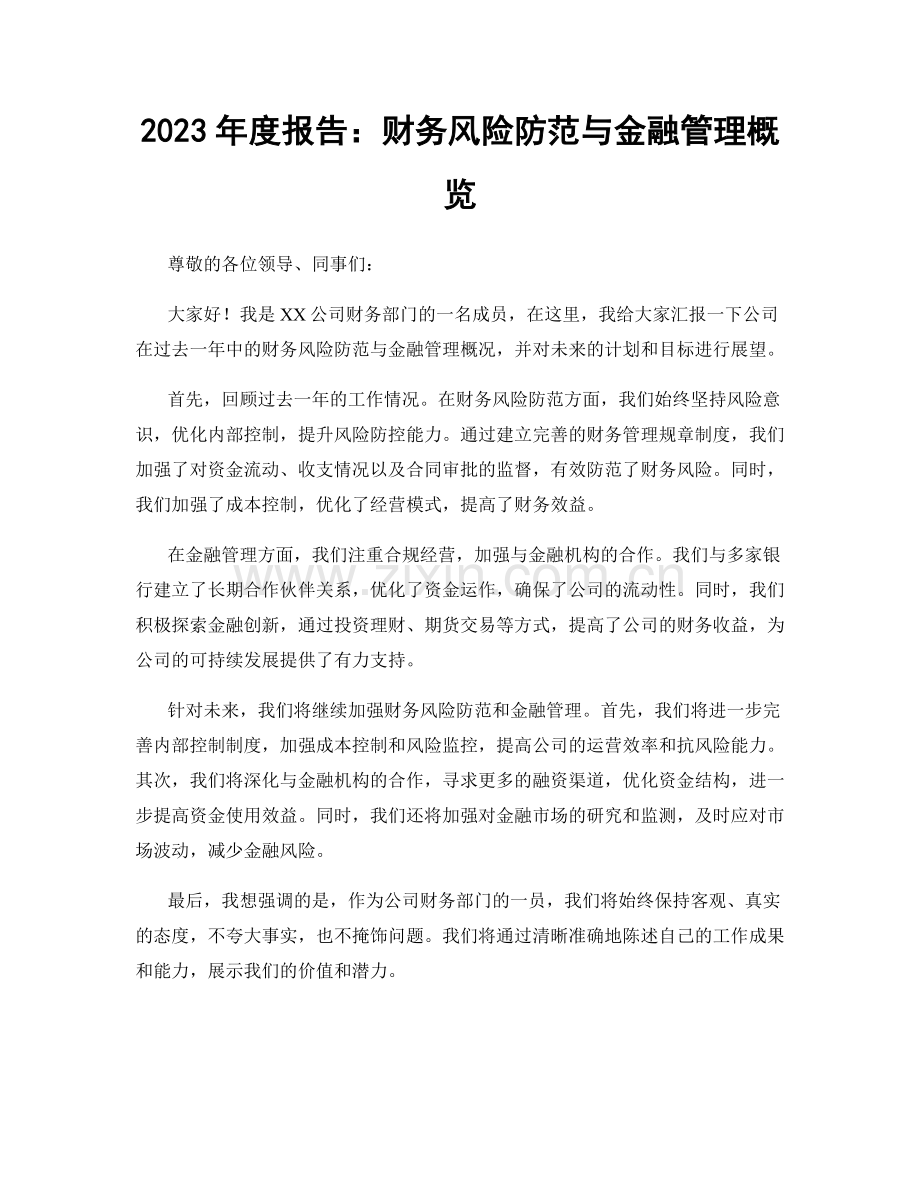 2023年度报告：财务风险防范与金融管理概览.docx_第1页
