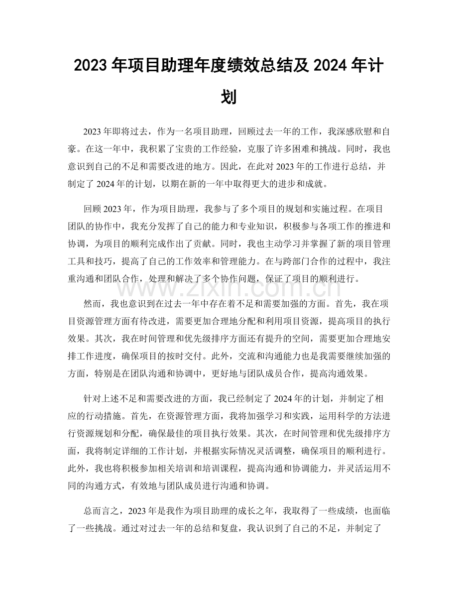 2023年项目助理年度绩效总结及2024年计划.docx_第1页