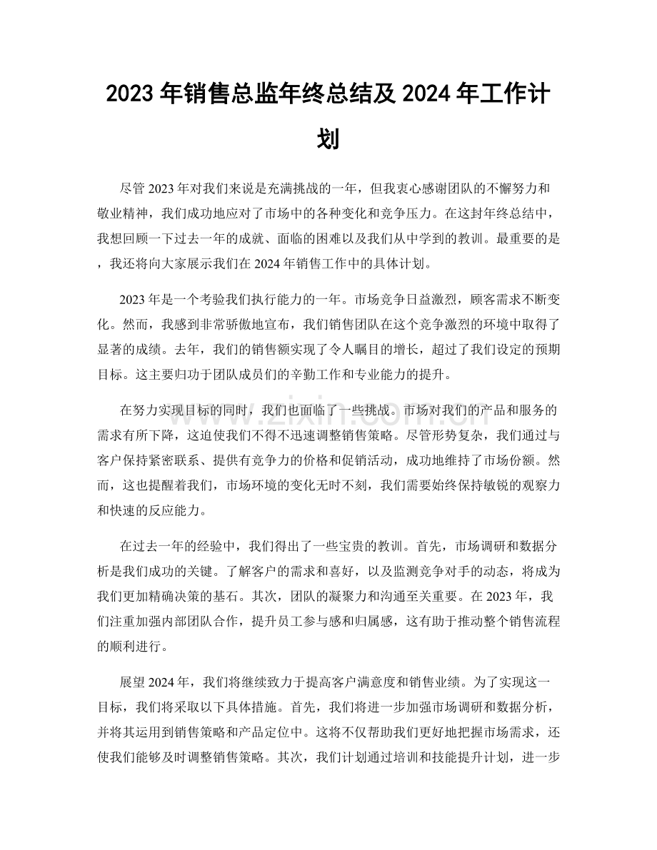 2023年销售总监年终总结及2024年工作计划.docx_第1页