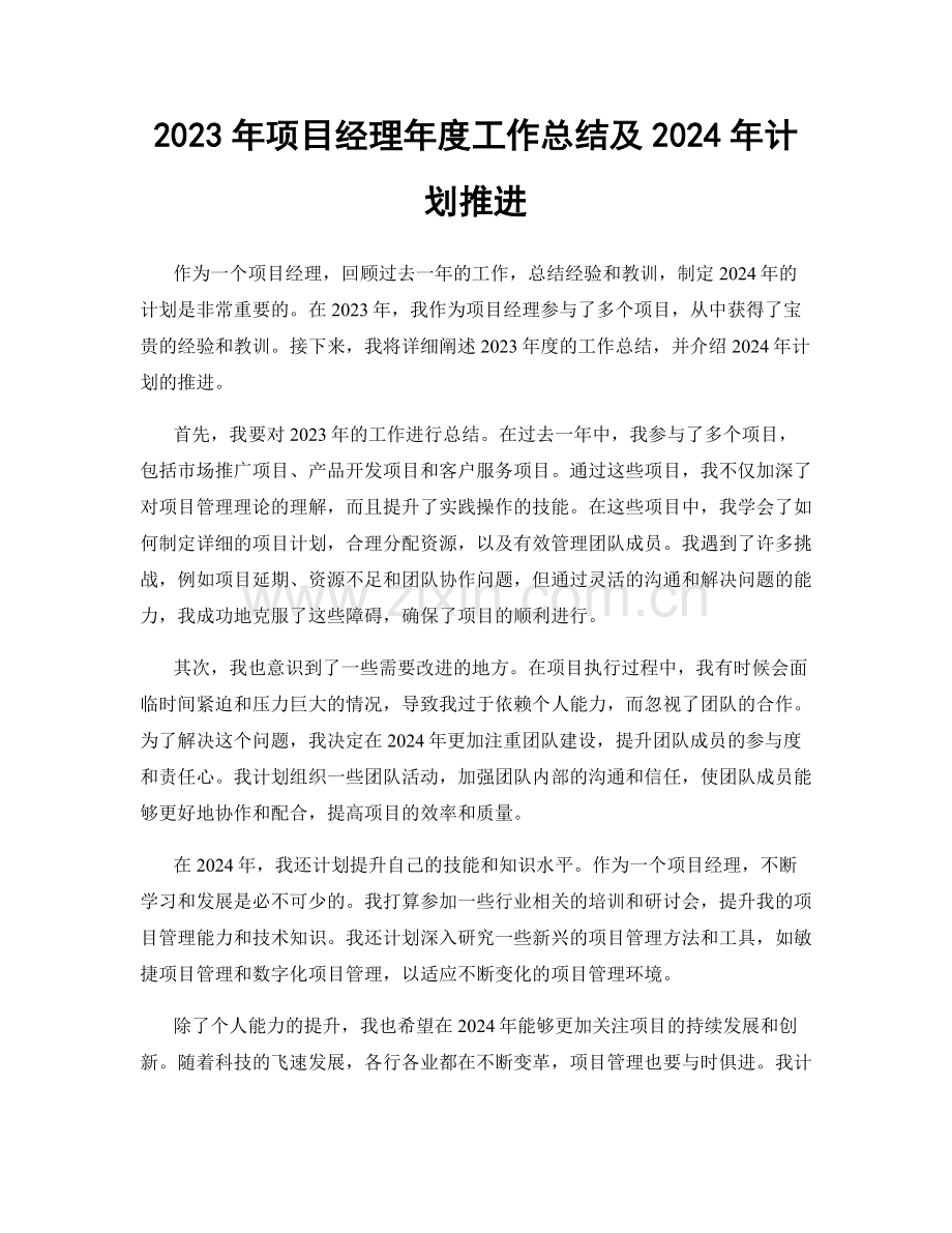 2023年项目经理年度工作总结及2024年计划推进.docx_第1页