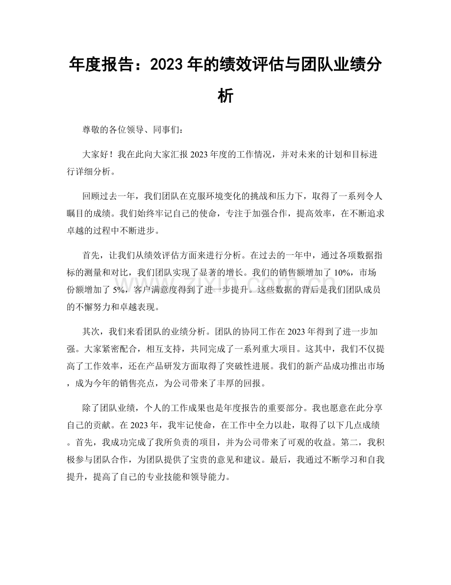年度报告：2023年的绩效评估与团队业绩分析.docx_第1页
