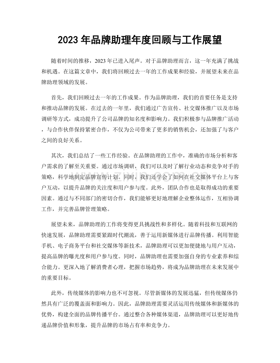 2023年品牌助理年度回顾与工作展望.docx_第1页