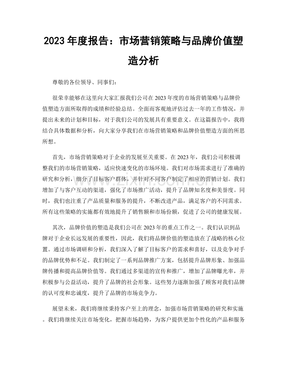 2023年度报告：市场营销策略与品牌价值塑造分析.docx_第1页