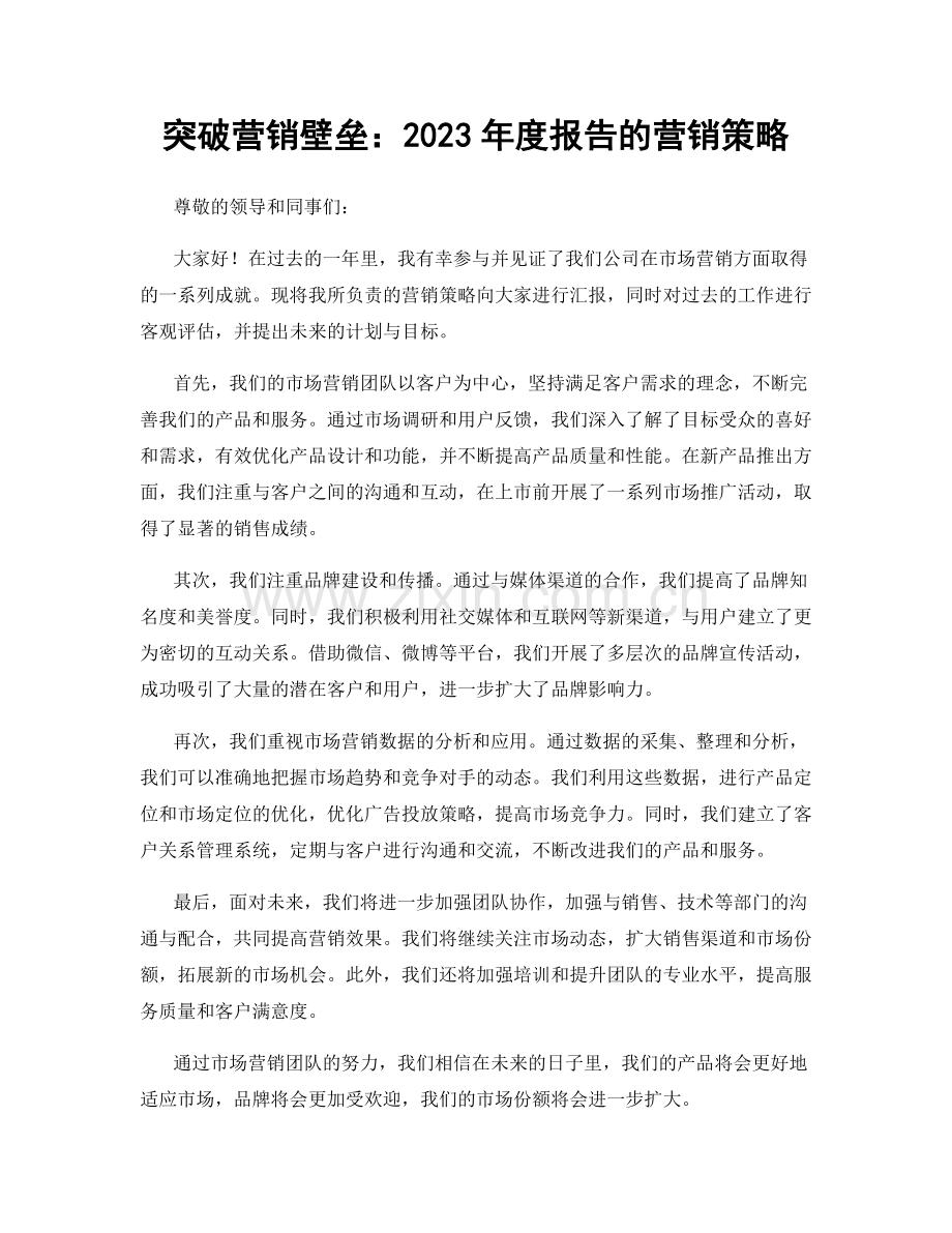 突破营销壁垒：2023年度报告的营销策略.docx_第1页