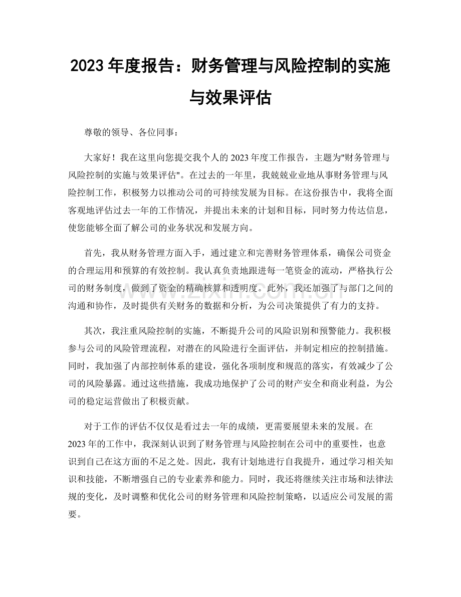 2023年度报告：财务管理与风险控制的实施与效果评估.docx_第1页