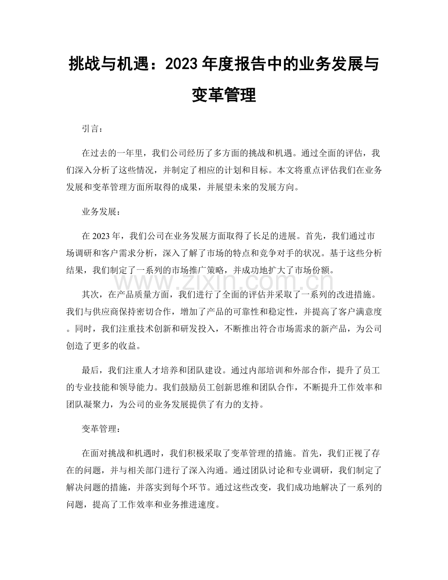 挑战与机遇：2023年度报告中的业务发展与变革管理.docx_第1页