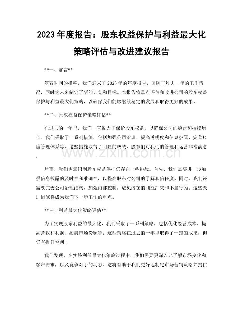 2023年度报告：股东权益保护与利益最大化策略评估与改进建议报告.docx_第1页