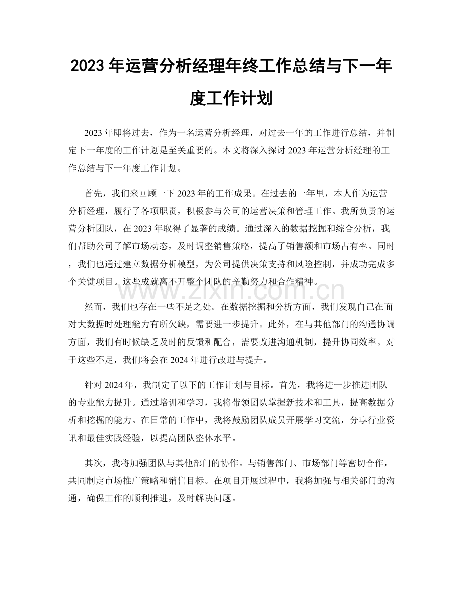 2023年运营分析经理年终工作总结与下一年度工作计划.docx_第1页