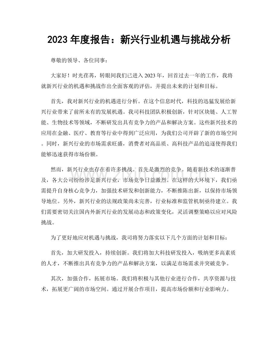 2023年度报告：新兴行业机遇与挑战分析.docx_第1页