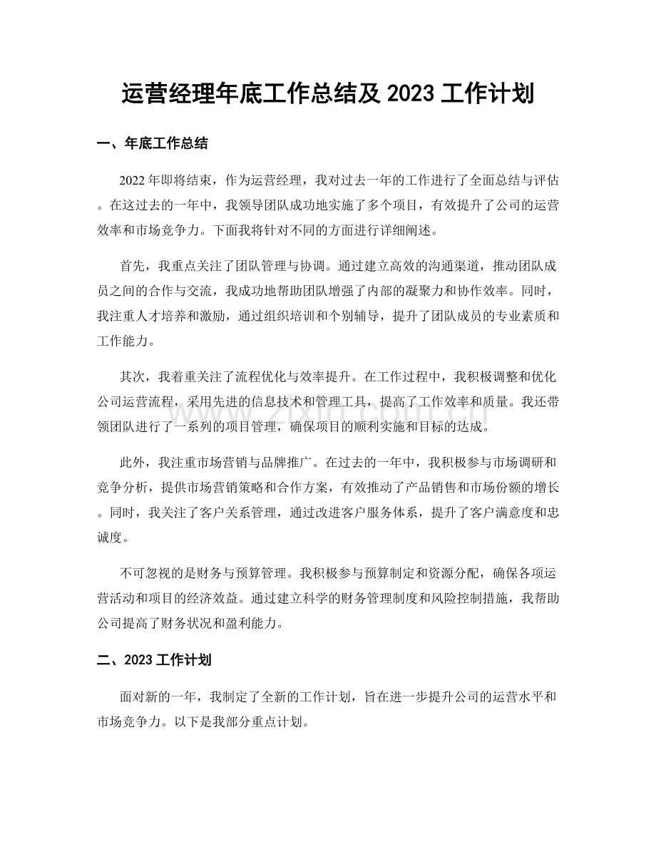 运营经理年底工作总结及2023工作计划.docx_第1页