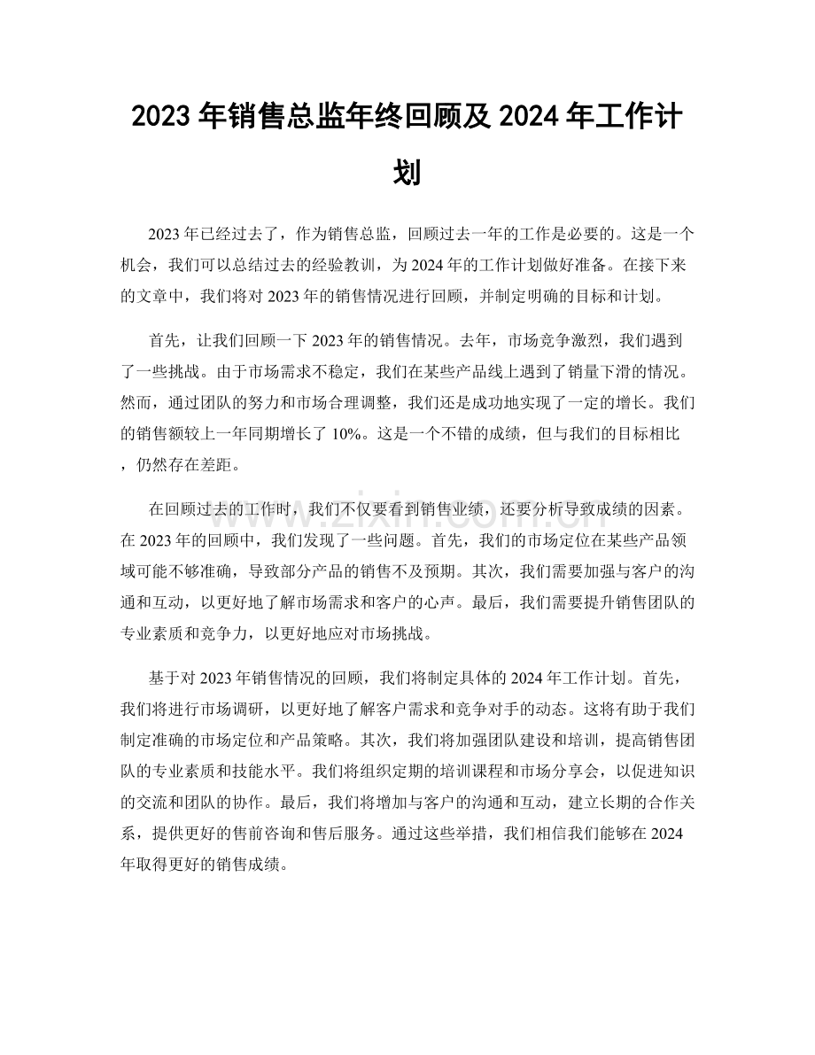 2023年销售总监年终回顾及2024年工作计划.docx_第1页