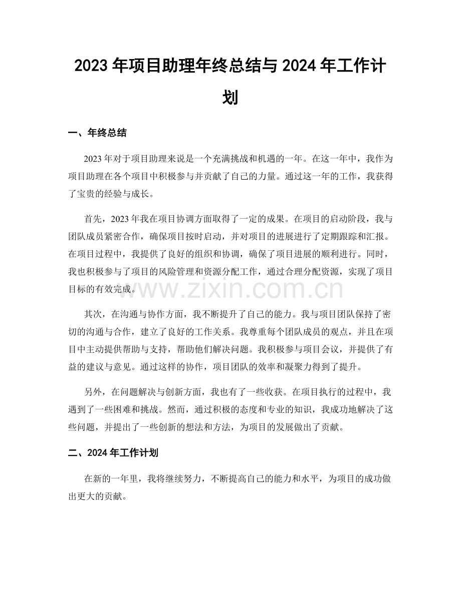 2023年项目助理年终总结与2024年工作计划.docx_第1页