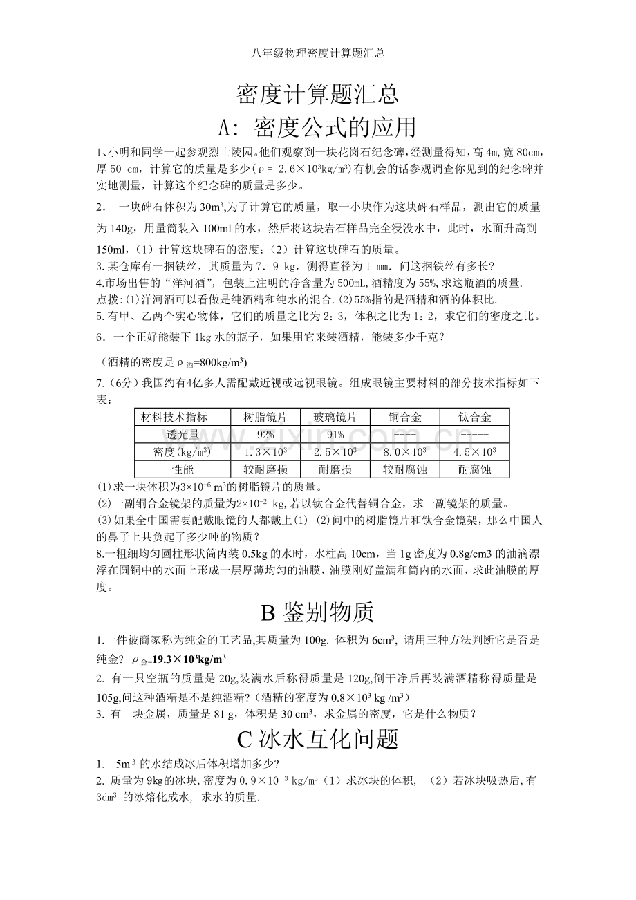 八年级物理密度计算题汇总.doc_第1页