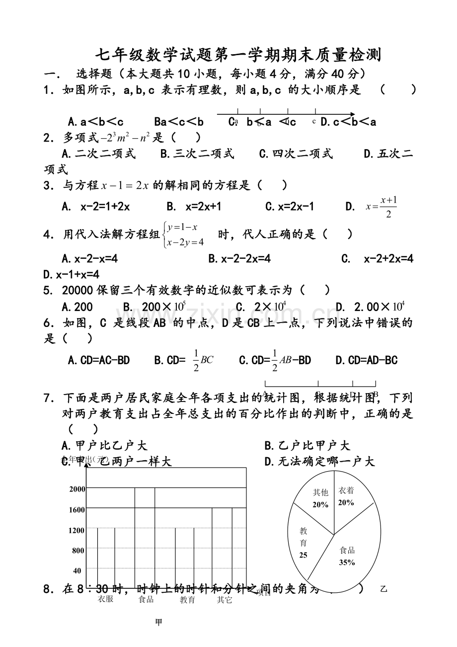 沪科版初中数学七年级上册期末测试题-.doc_第1页