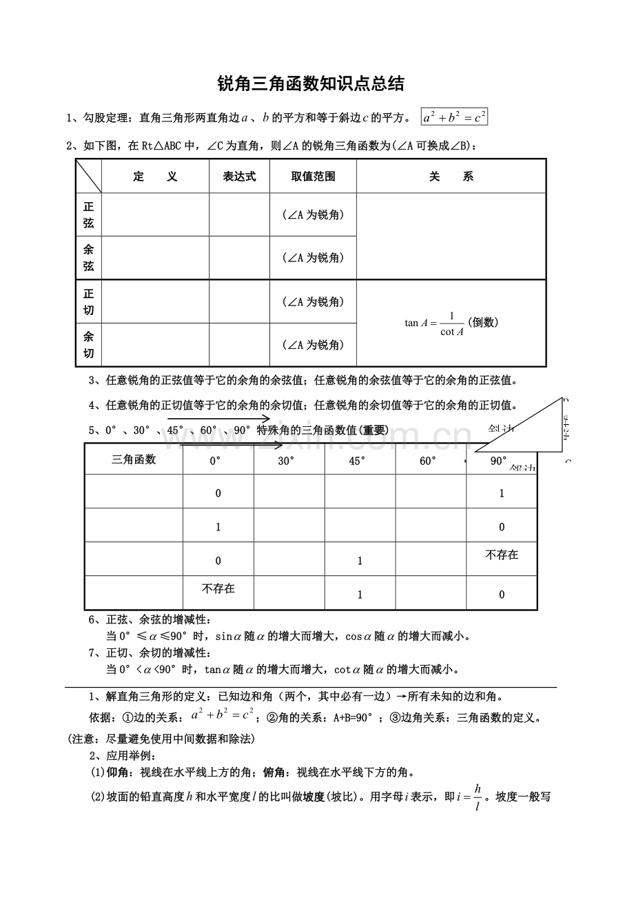 初中三角函数知识点总结中考复习).pdf_第1页