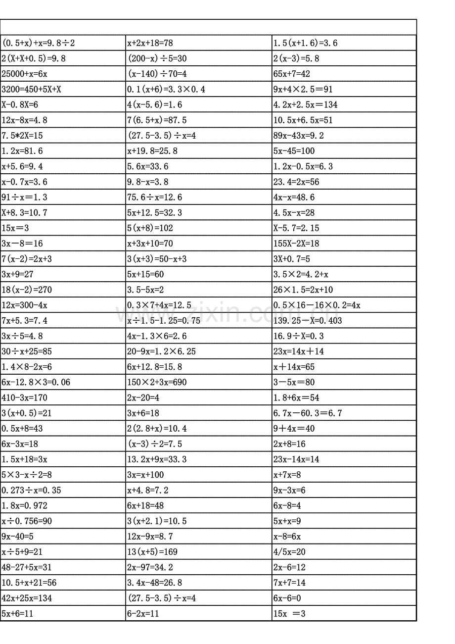 五年级上册解方程计算题.xls_第2页