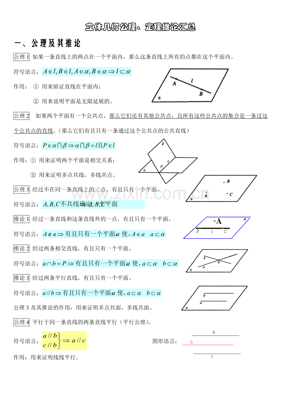 立体几何公理、定理推论汇总.pdf_第1页