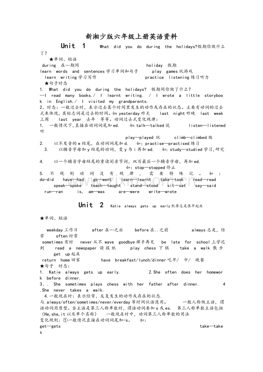 新湘少版小学六年级英语期末复习资料总结.doc_第1页