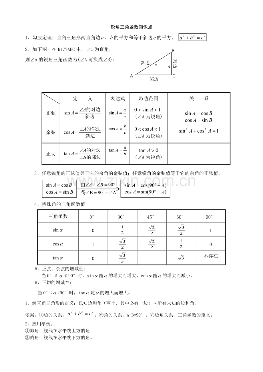 初三数学九下锐角三角函数所有知识点总结和常考题型练习题.pdf_第1页