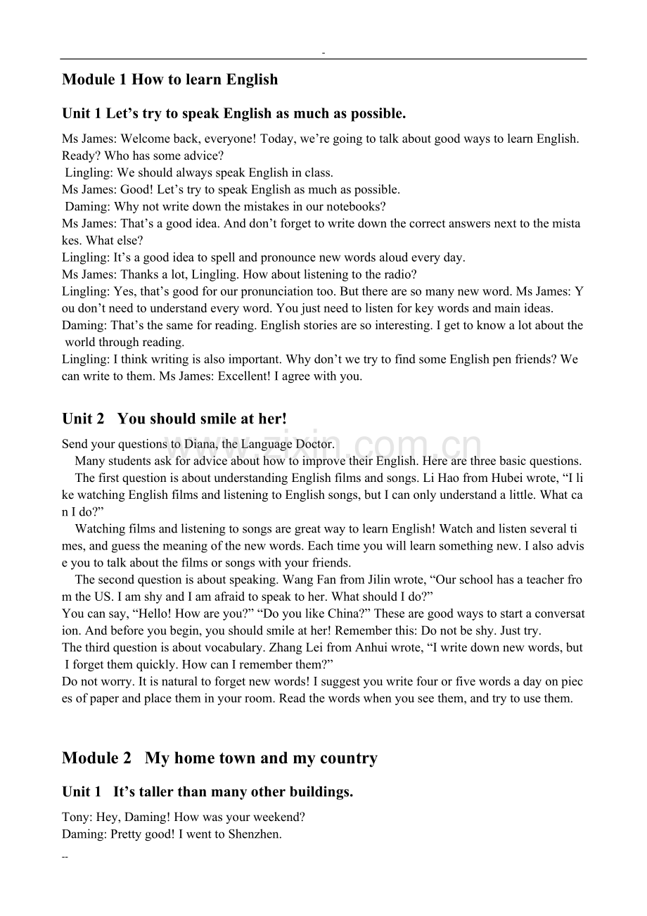 外研版八年级上册英语课文(全册).pdf_第1页