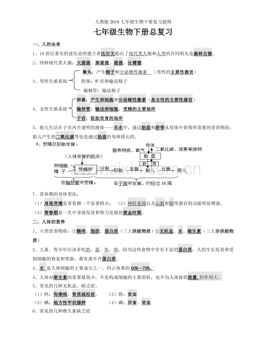 人教版七年级生物下册复习提纲.doc_第1页