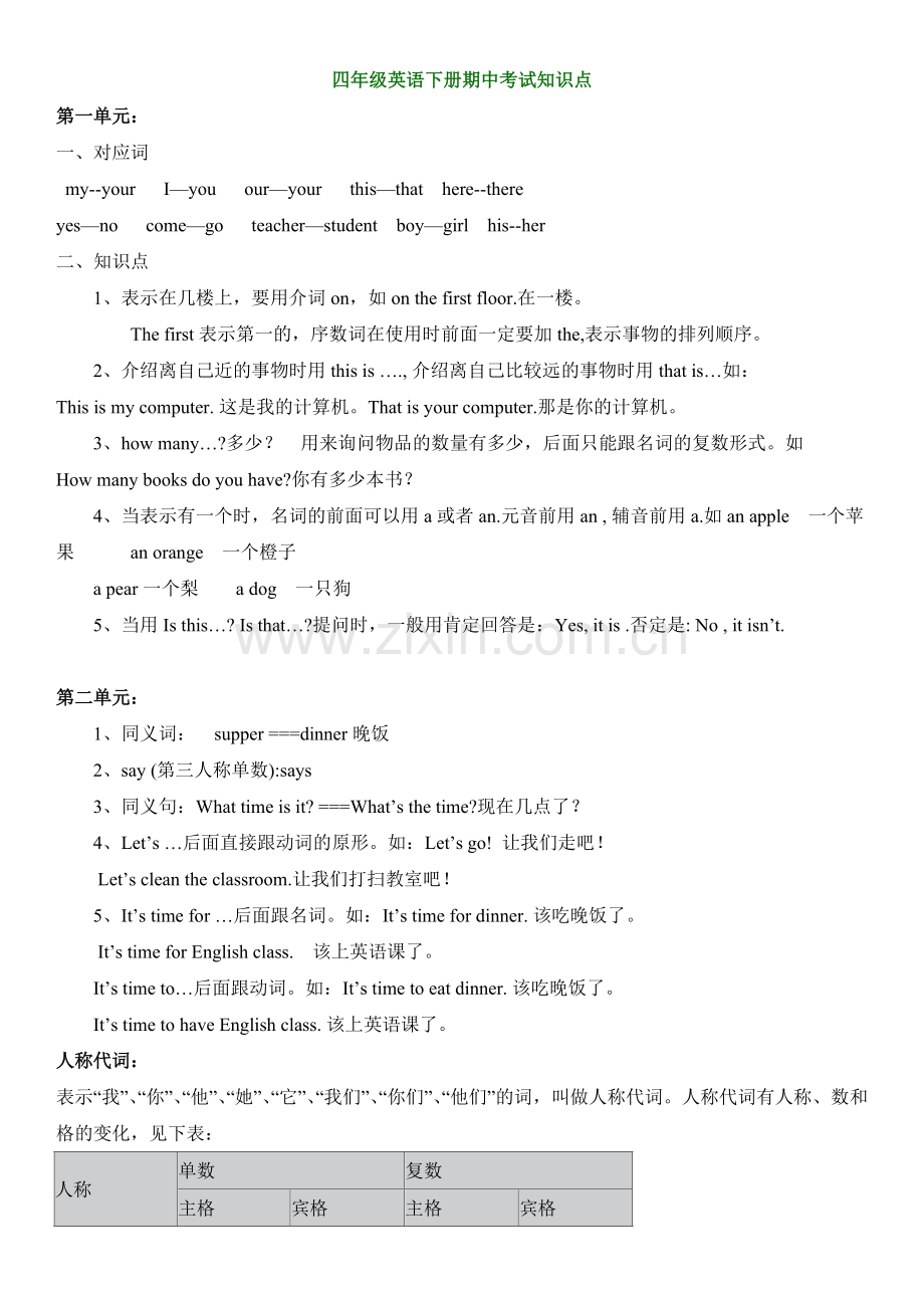四年级新版PEP英语下册知识点归纳(2).pdf_第1页