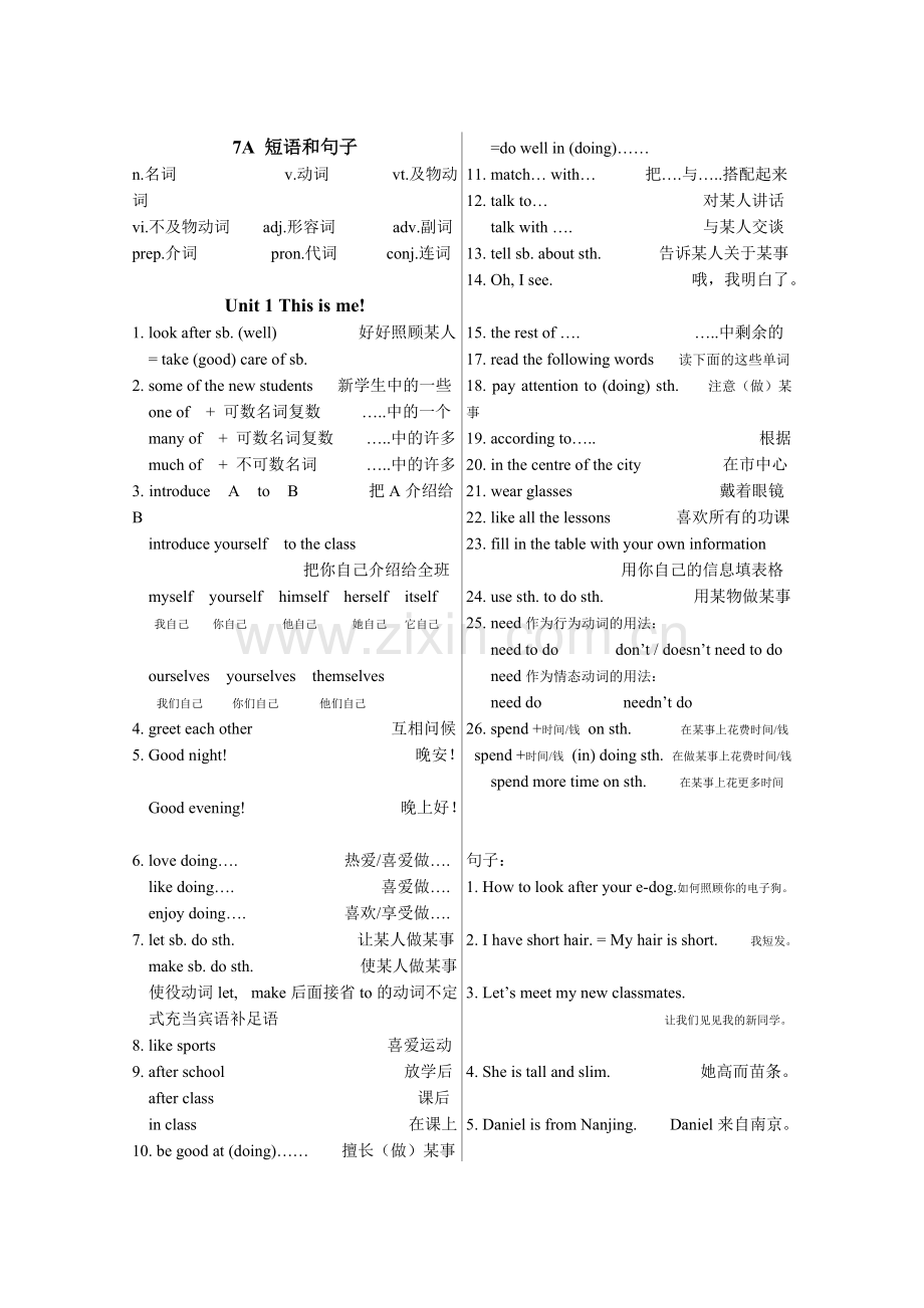 7A牛津译林版各单元重点知识点.pdf_第1页