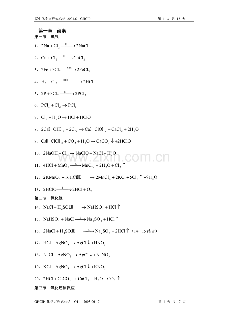 高中化学方程式大全.pdf_第1页